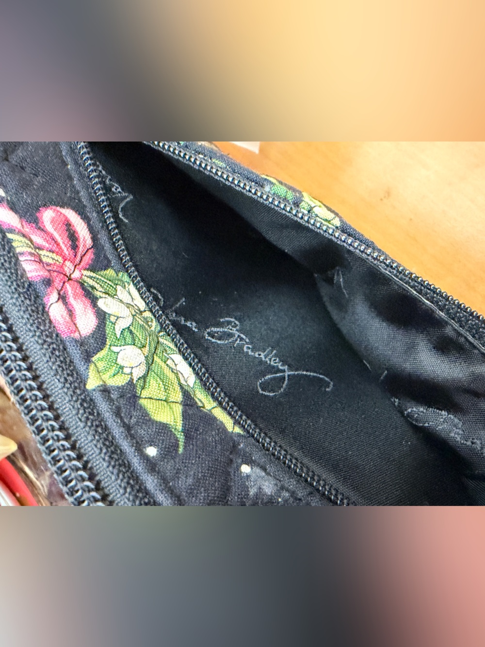 Vera Bradley Black Floral Wristlet with Pink Bow Accents - Picture 5 of 5